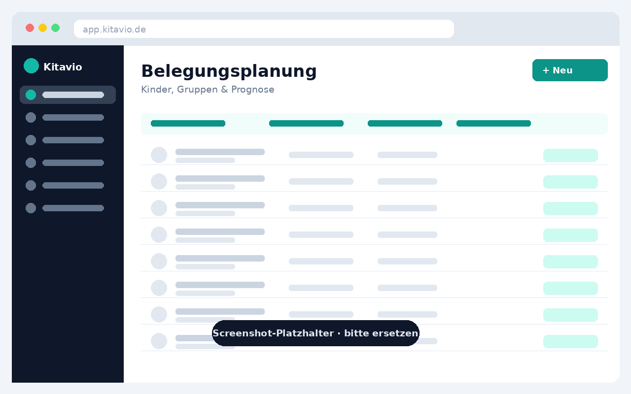 Screenshot der Belegungsplanung in Kitavio