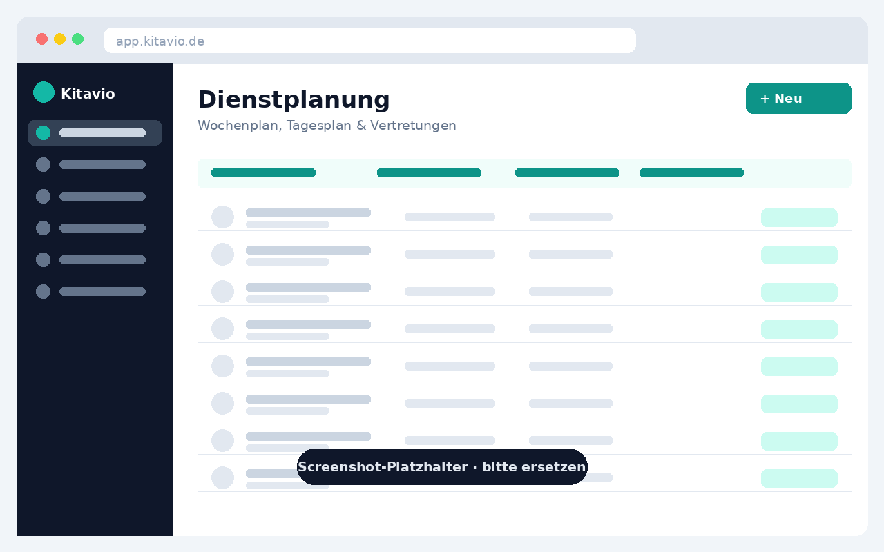 Screenshot der Dienstplanung in Kitavio