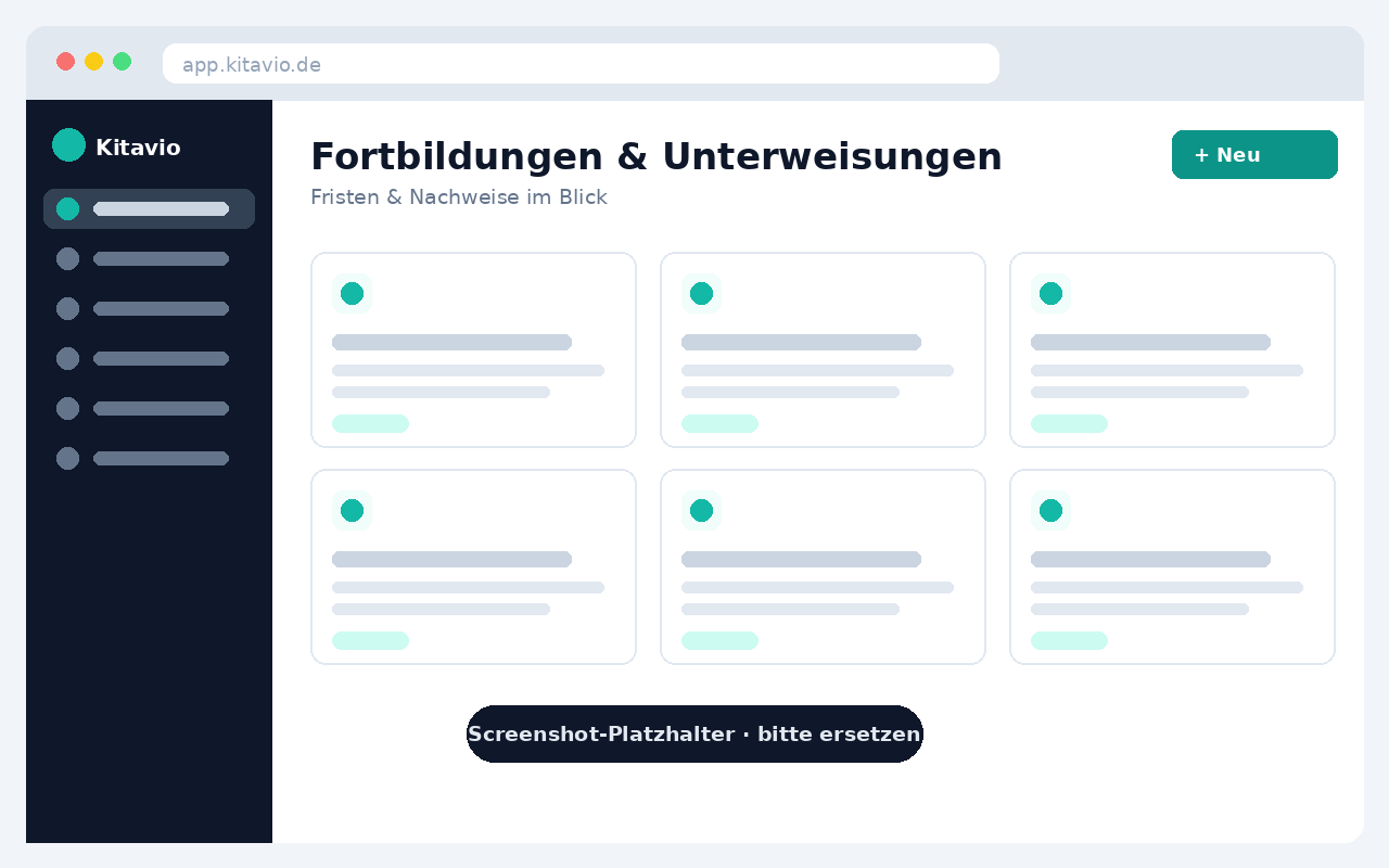 Screenshot der Fortbildungs- und Unterweisungsverwaltung in Kitavio