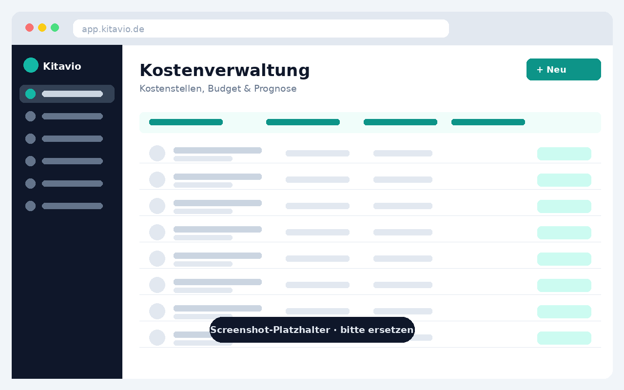Screenshot der Kostenverwaltung in Kitavio